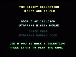 Title screen of Disney Collection: Castle of Illusion & Quack Shot on the Sega Genesis.