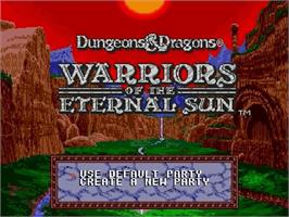 Title screen of Dungeons & Dragons: Warriors of the Eternal Sun on the Sega Genesis.
