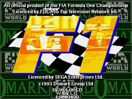 Title screen of F1 on the Sega Genesis.