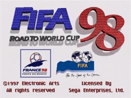 Title screen of FIFA 98: Road to World Cup on the Sega Genesis.
