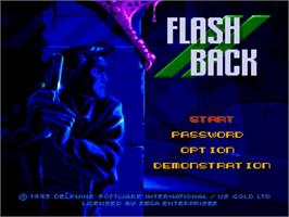 Title screen of Flashback on the Sega Genesis.