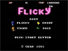 Title screen of Flicky on the Sega Genesis.