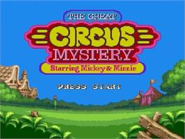 Title screen of Great Circus Mystery, The - starring Mickey and Minnie Mouse on the Sega Genesis.