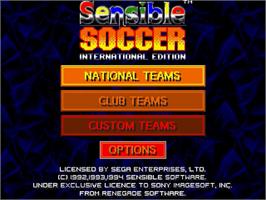 Title screen of International Sensible Soccer on the Sega Genesis.