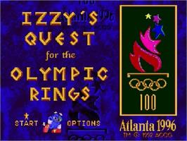 Title screen of Izzy's Quest for the Olympic Rings on the Sega Genesis.