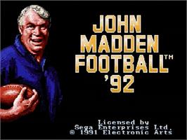 Title screen of John Madden Football '92 on the Sega Genesis.