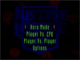 Title screen of Justice League Task Force on the Sega Genesis.