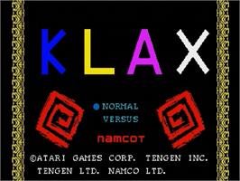 Title screen of Klax on the Sega Genesis.