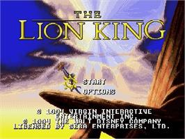Title screen of Lion King, The on the Sega Genesis.