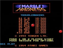 Title screen of Marble Madness on the Sega Genesis.
