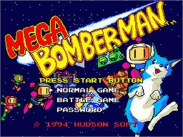 Title screen of Mega Bomberman on the Sega Genesis.