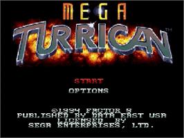 Title screen of Mega Turrican on the Sega Genesis.
