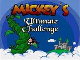 Title screen of Mickey's Ultimate Challenge on the Sega Genesis.