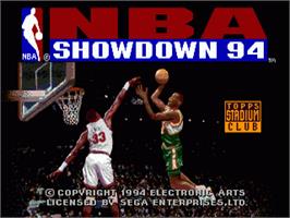 Title screen of NBA Showdown on the Sega Genesis.