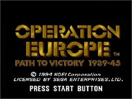 Title screen of Operation Europe: Path to Victory 1939-45 on the Sega Genesis.