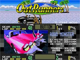 Title screen of OutRunners on the Sega Genesis.