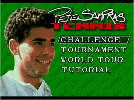 Title screen of Pete Sampras Tennis on the Sega Genesis.