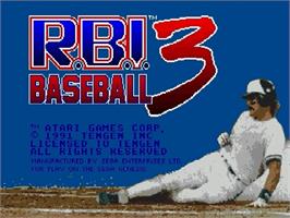 Title screen of RBI Baseball 3 on the Sega Genesis.