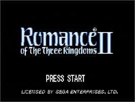Title screen of Romance of the Three Kingdoms 2 on the Sega Genesis.