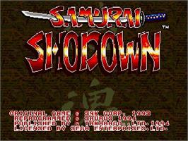 Title screen of Samurai Shodown / Samurai Spirits on the Sega Genesis.