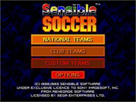 Title screen of Sensible Soccer: European Champions: 92/93 Edition on the Sega Genesis.