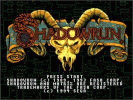 Title screen of Shadowrun on the Sega Genesis.