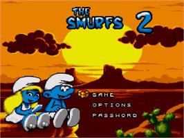 Title screen of Smurfs Travel the World, The on the Sega Genesis.