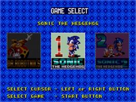 Title screen of Sonic Classics on the Sega Genesis.