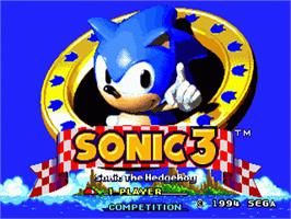 Title screen of Sonic The Hedgehog 3 on the Sega Genesis.