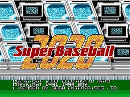 Title screen of Super Baseball 2020 on the Sega Genesis.