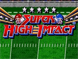 Title screen of Super High Impact on the Sega Genesis.