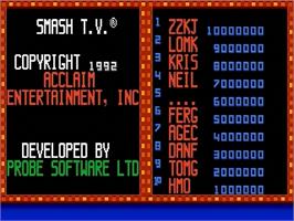 Title screen of Super Smash T.V. on the Sega Genesis.