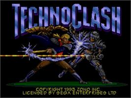Title screen of Techno Clash on the Sega Genesis.