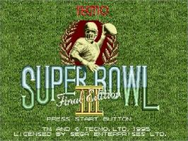Title screen of Tecmo Super Bowl III: Final Edition on the Sega Genesis.