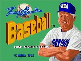 Title screen of Tommy Lasorda Baseball on the Sega Genesis.