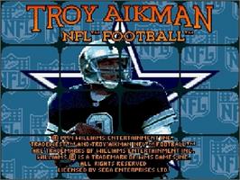 Title screen of Troy Aikman NFL Football on the Sega Genesis.
