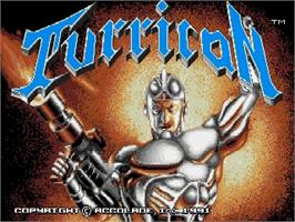 Title screen of Turrican on the Sega Genesis.