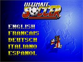 Title screen of Ultimate Soccer on the Sega Genesis.