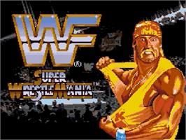 Title screen of WWF Super Wrestlemania on the Sega Genesis.