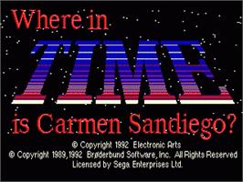 Title screen of Where in Time is Carmen Sandiego on the Sega Genesis.