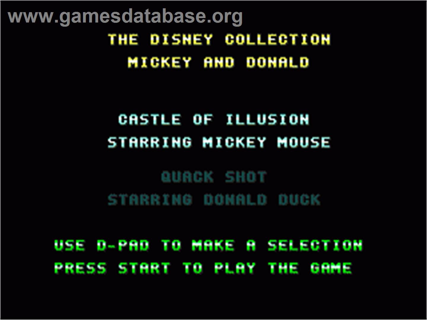 Disney Collection: Castle of Illusion & Quack Shot - Sega Genesis - Artwork - Title Screen