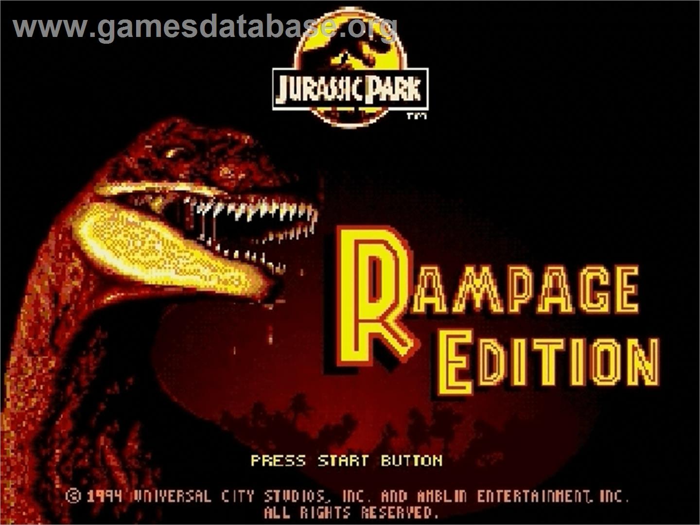 Jurassic Park - Rampage Edition - Sega Genesis - Artwork - Title Screen
