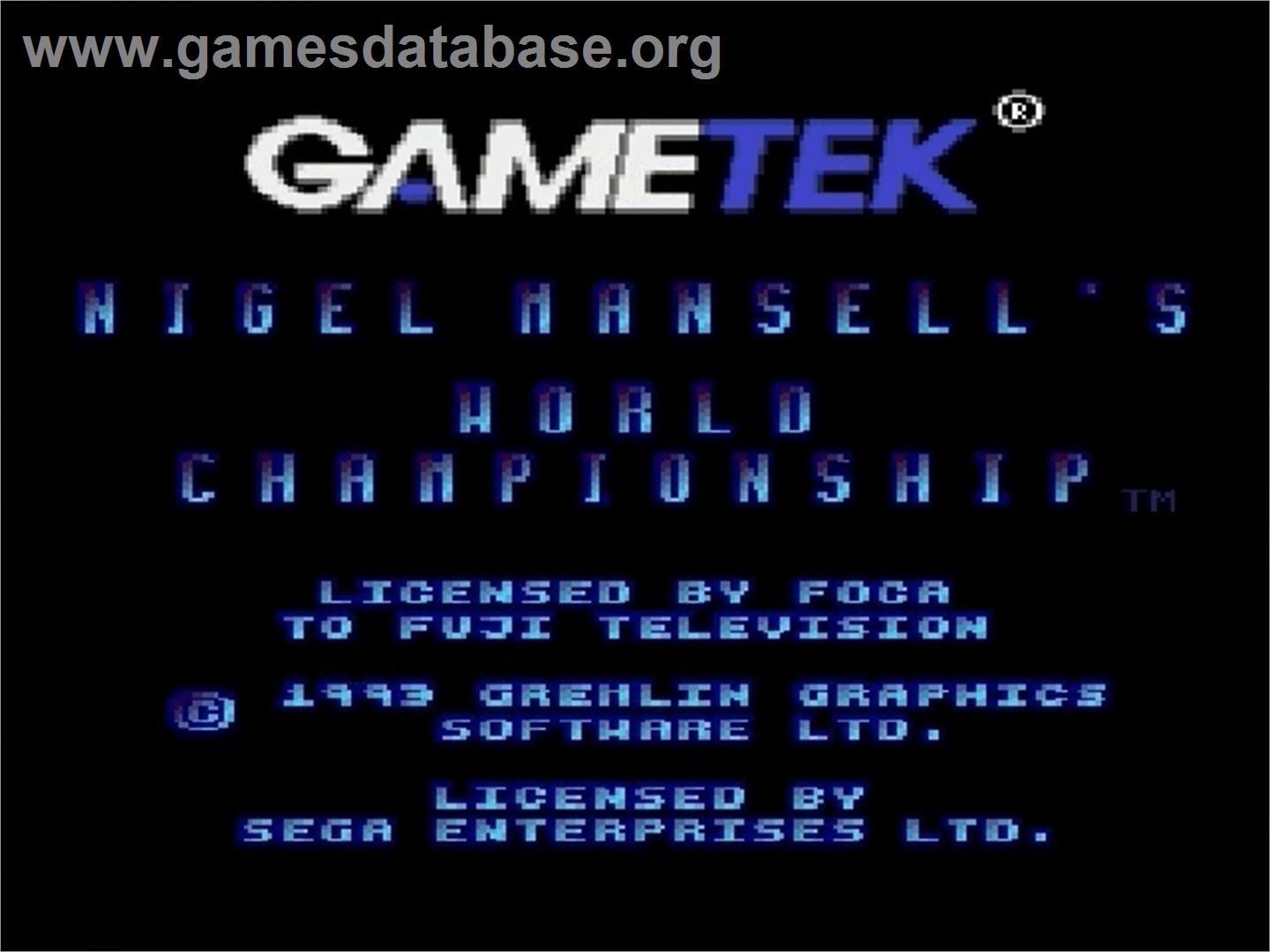 Nigel Mansell's World Championship - Sega Genesis - Artwork - Title Screen