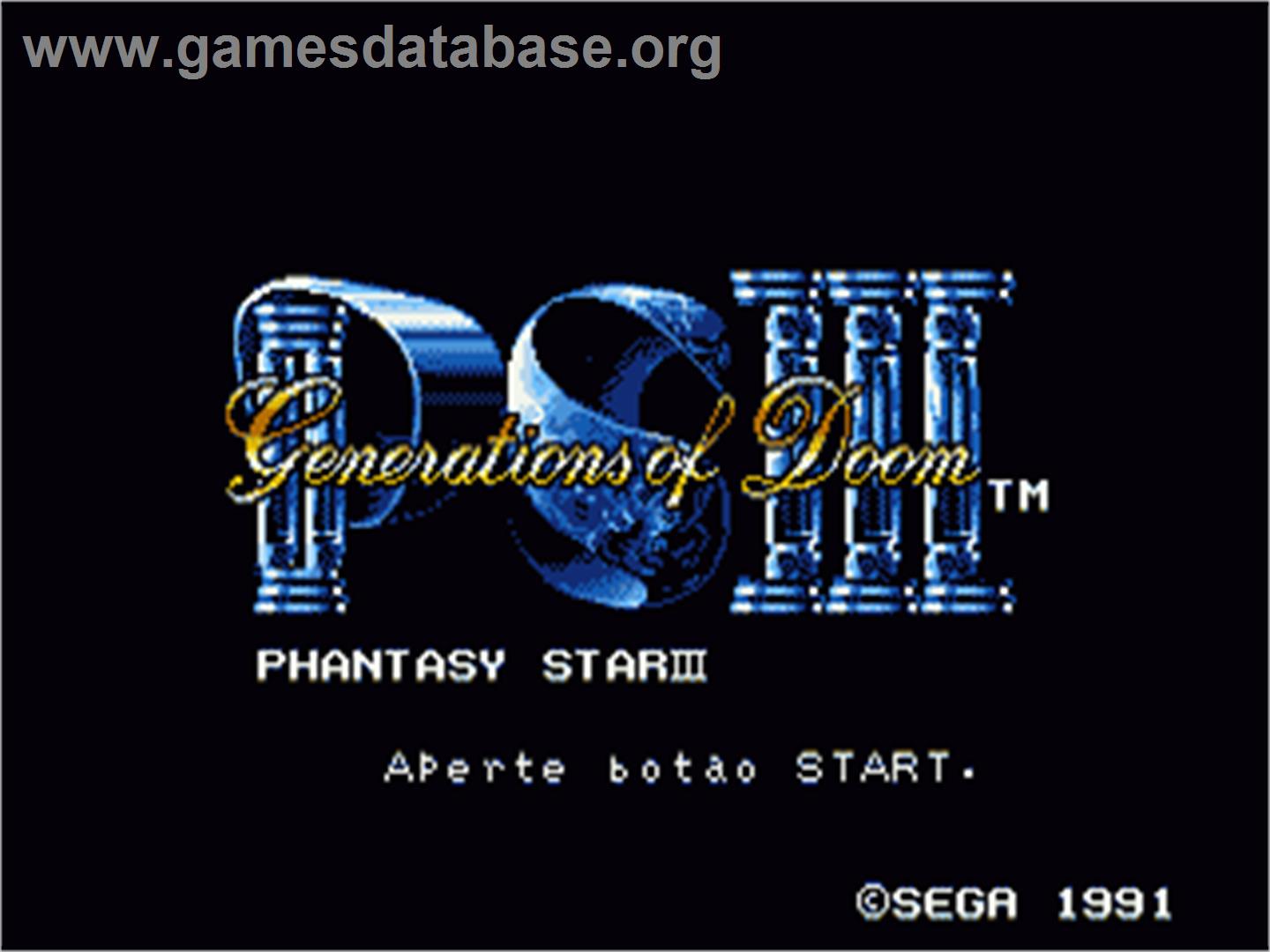 Phantasy Star 3: Generations of Doom - Sega Genesis - Artwork - Title Screen