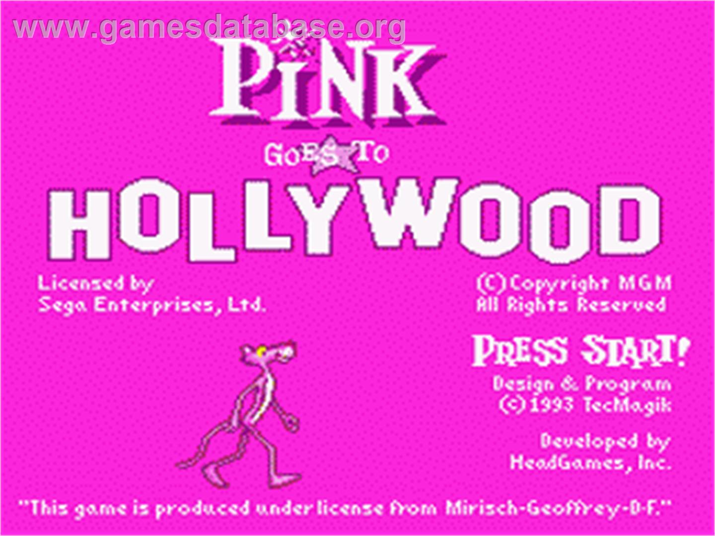 Pink Goes to Hollywood - Sega Genesis - Artwork - Title Screen