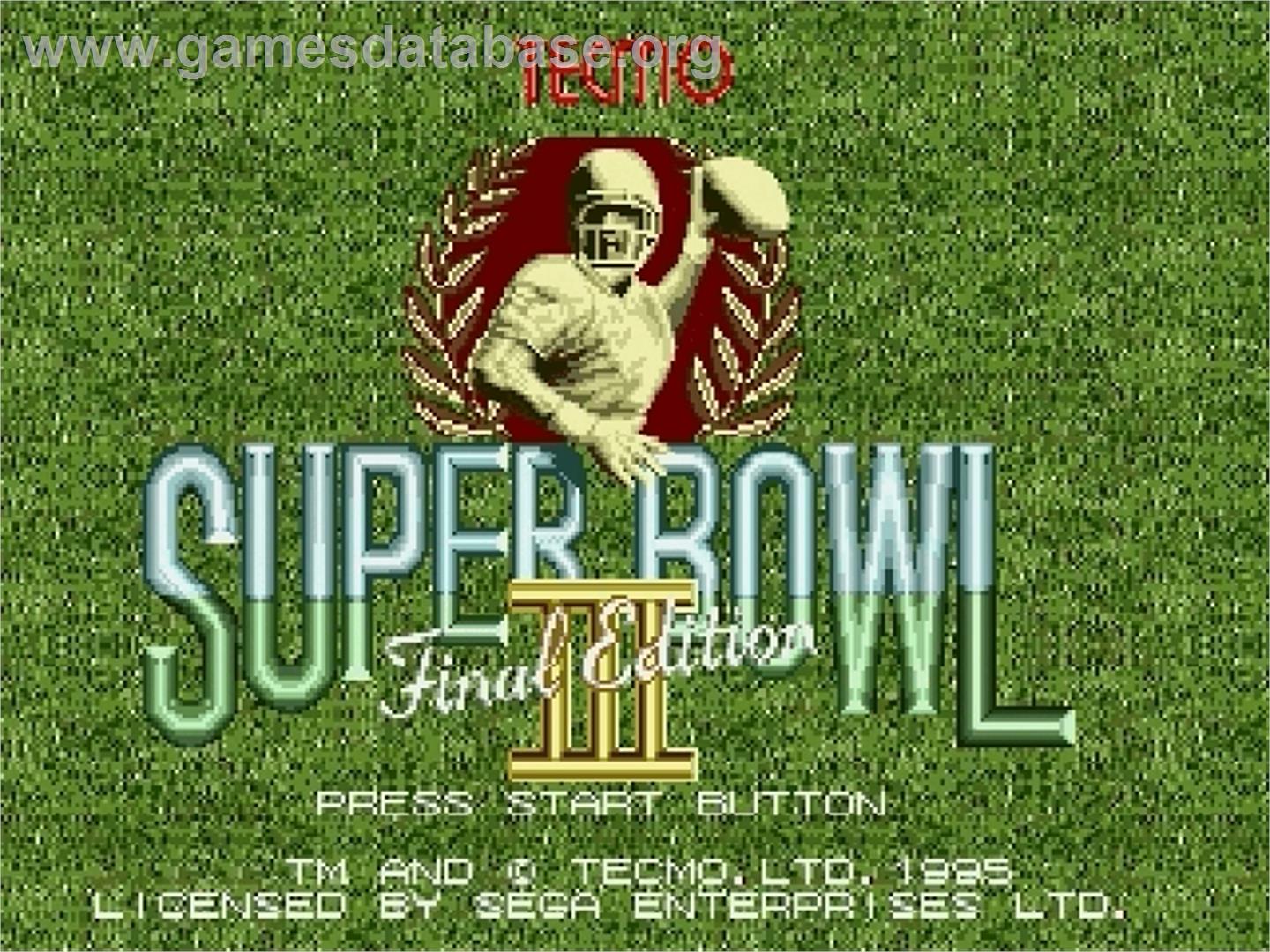 Tecmo Super Bowl III: Final Edition - Sega Genesis - Artwork - Title Screen