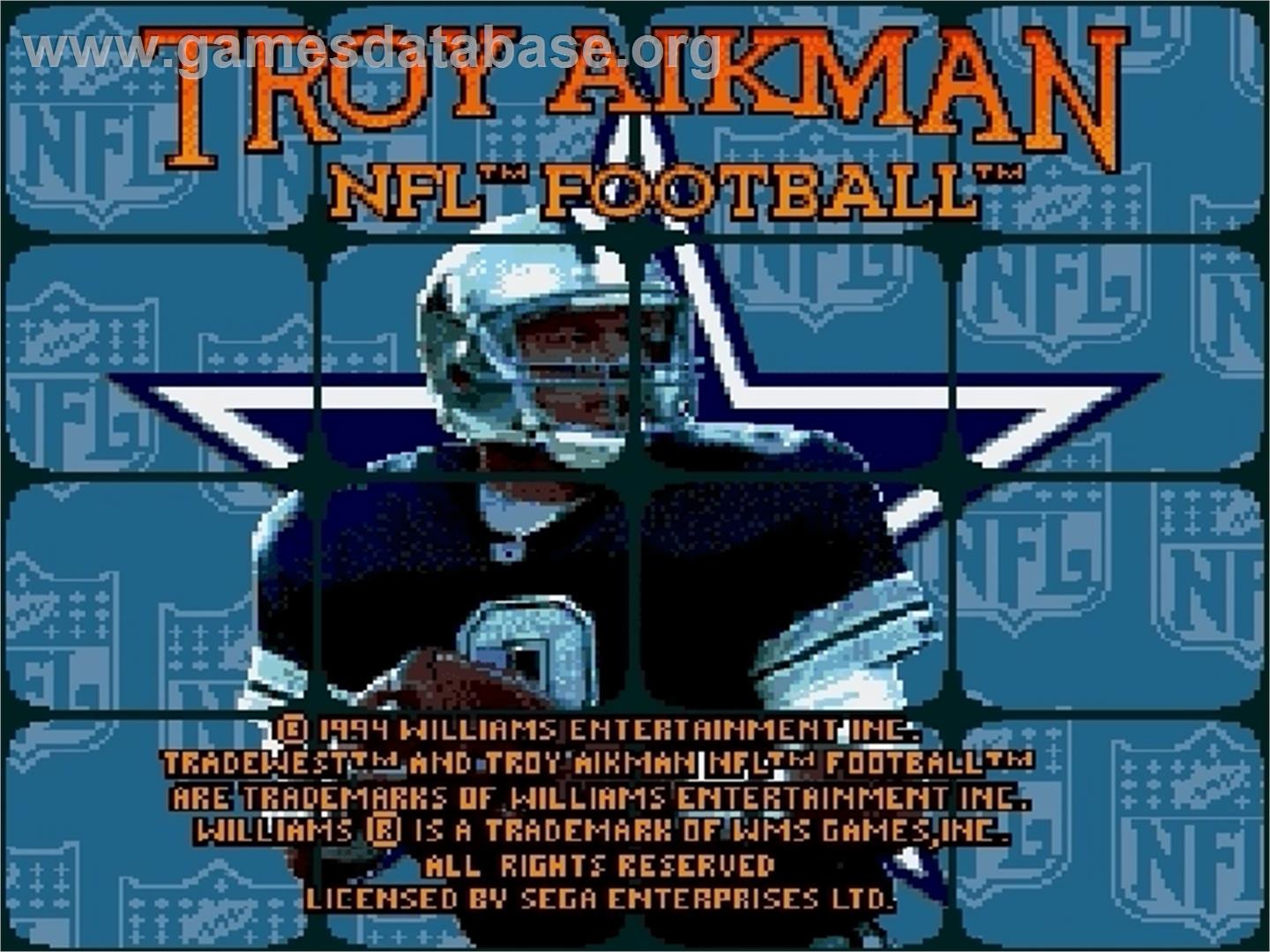 Troy Aikman NFL Football - Sega Genesis - Artwork - Title Screen