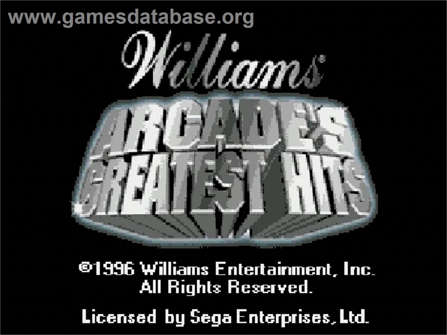 Williams Arcade's Greatest Hits - Sega Genesis - Artwork - Title Screen