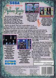 Box back cover for Addams Family, The on the Sega Master System.