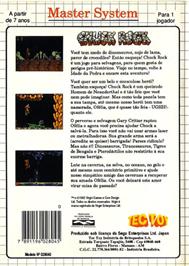 Box back cover for Chuck Rock on the Sega Master System.
